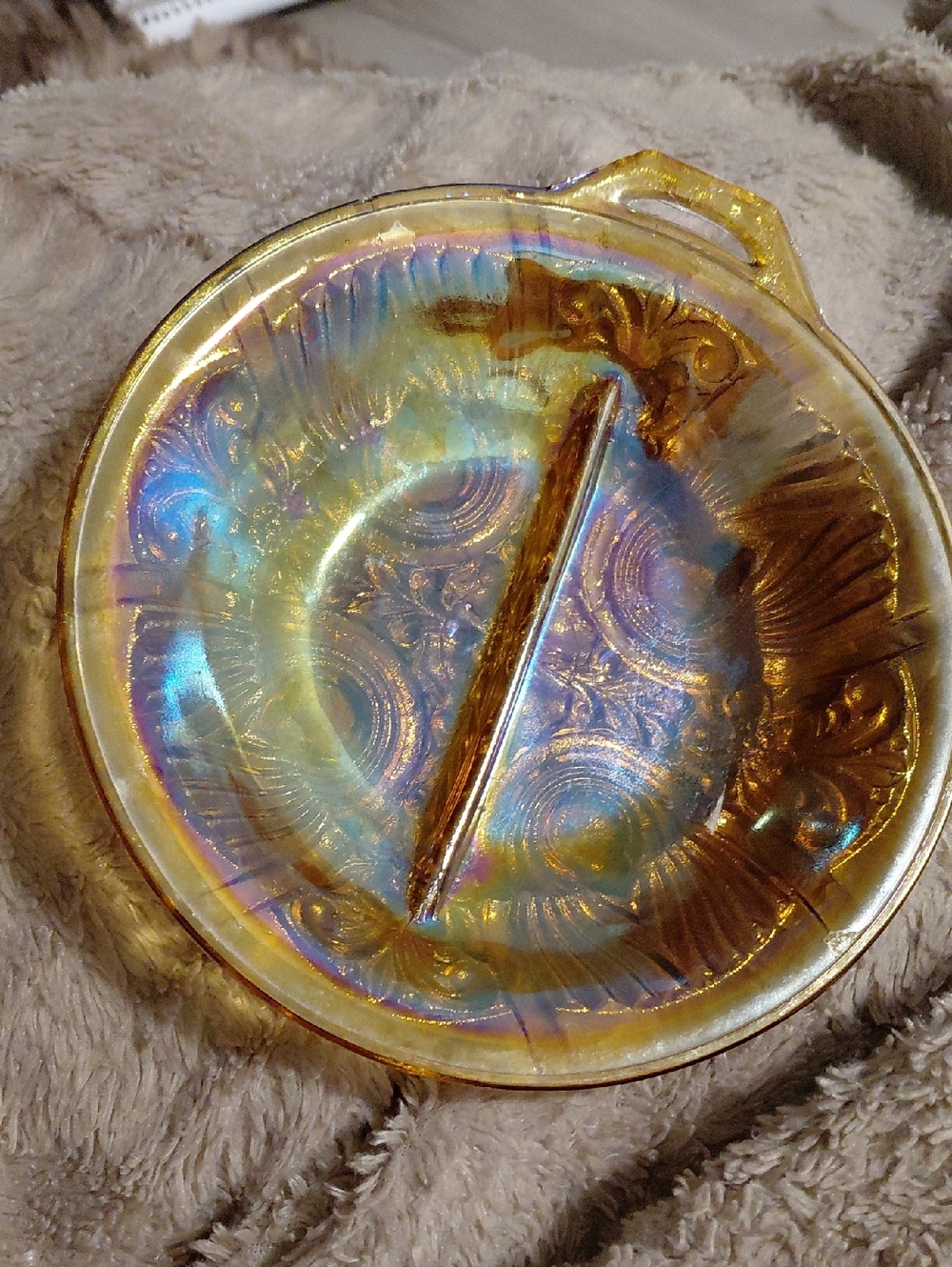 Vintage Carnival Glass Divided Dish - Amber Gold